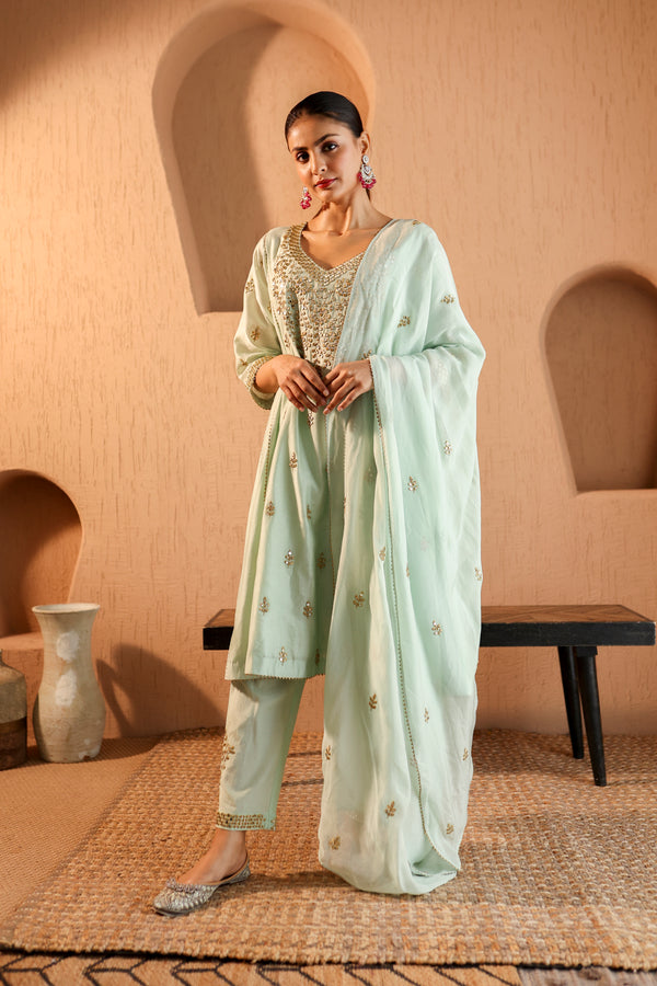 Nazakat  Green Mirror Work Suit