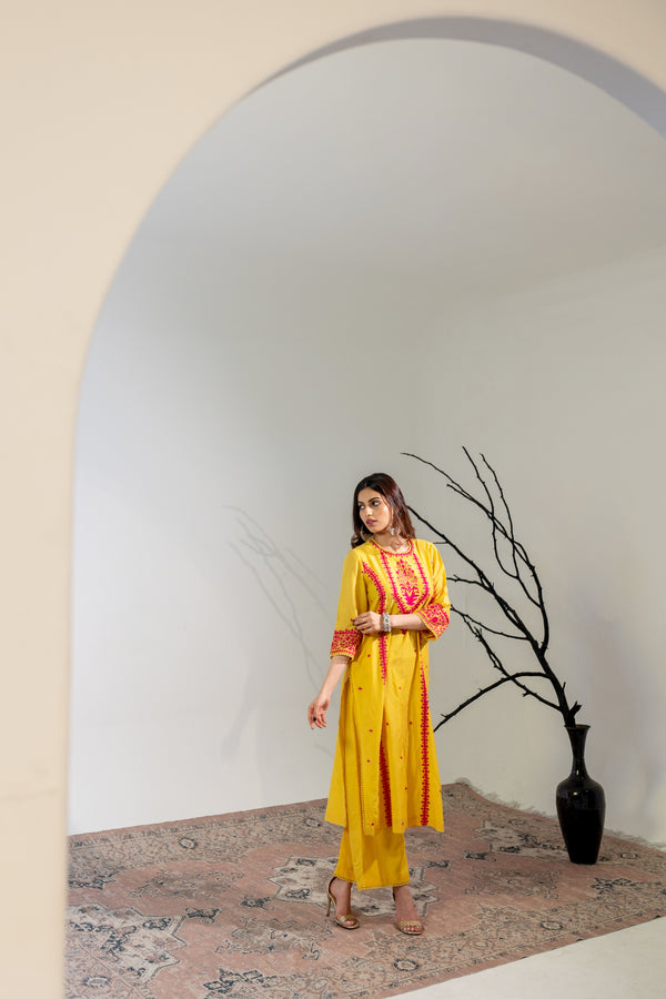 Noor Yellow Silk Suit