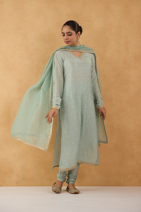 Sage Green Bandhej Printed Kurta Set of 3